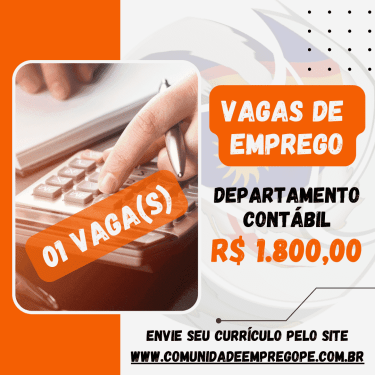 Departamento Contábil com salário de R$ 1800,00 para segmento de escritório de contabilidade