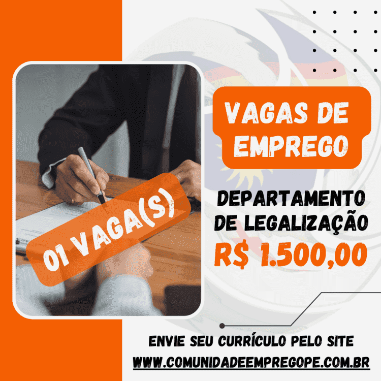 Departamento de Legalização com salário de R$ 1500,00 para empresa de contabilidade