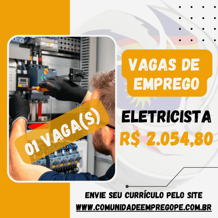 Eletricista com salário de R$ 2054,80 para empresa do segmento de manutenção construção civil