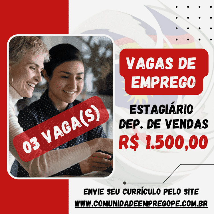 Estagiário Departamento de Vendas, 03 vagas com bolsa de até R$ 1500,00 para academia de ginastica