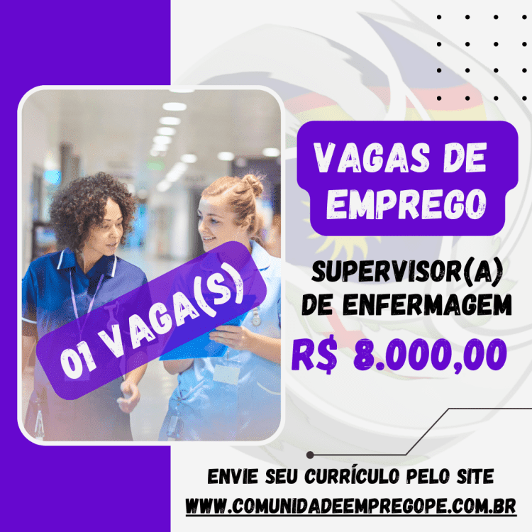 Supervisor(a) de Enfermagem com salário de até R$ 8000,00 para segmento hospitalar SADT