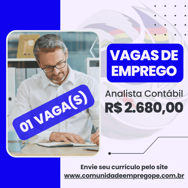 Analista Contábil com salário de R$ 2680,00 para segmento de escritório de contabilidade