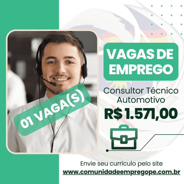 Consultor Técnico Automotivo com salário de R$ 1571,00 para atuar em concessionária