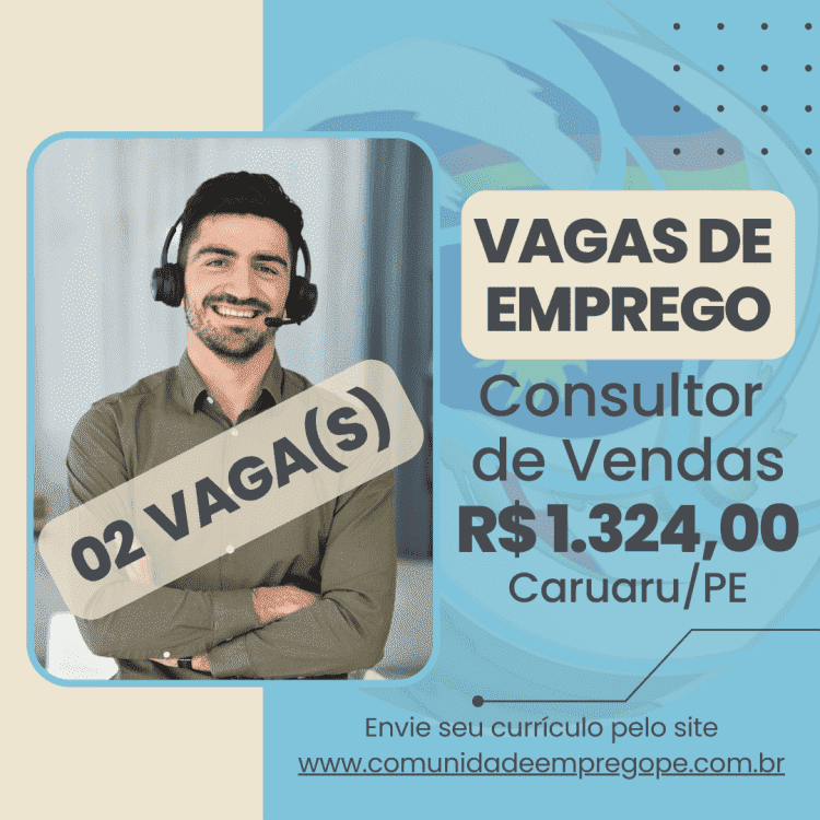 Consultor de Vendas, 02 vagas com salário de R$ 1324,00 para segmento automotivo