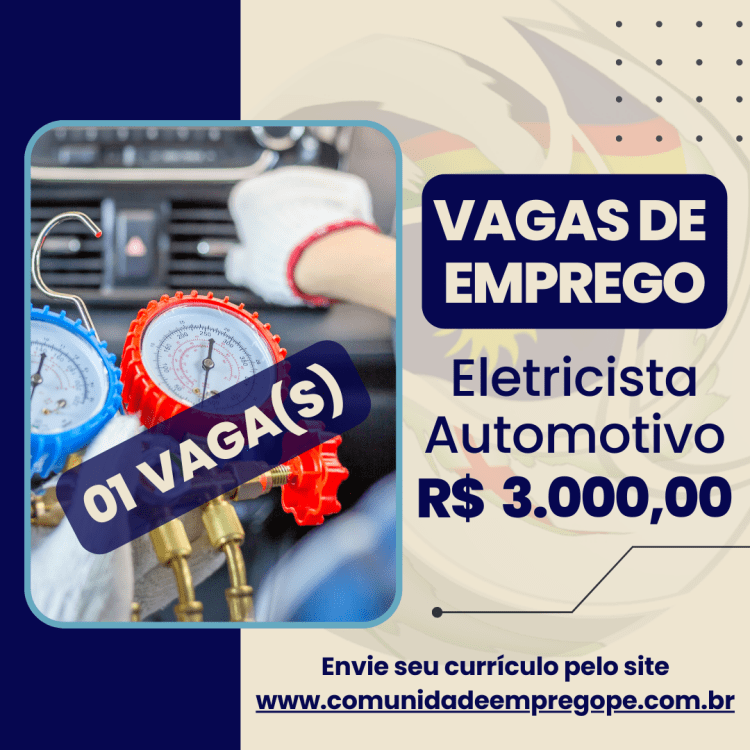 Eletricista Automotivo com salário de R$ 3000,00 para empresa do segmento de manutenção