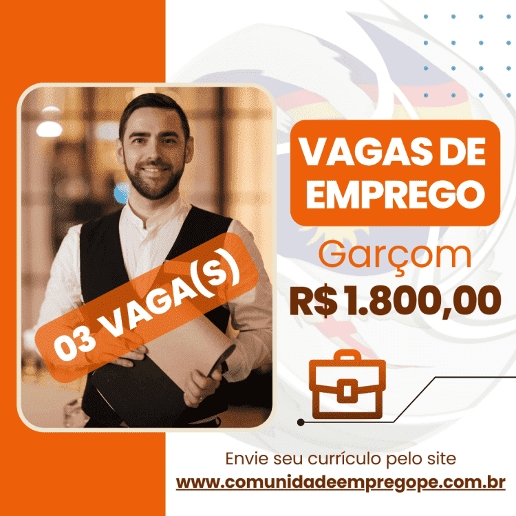 Garçom, 03 vagas com salário de R$ 1800,00 para segmento de restaurante e vinhos