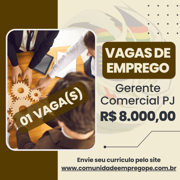 Gerente Comercial PJ com salário de R$ 8000,00 para segmento engenharia