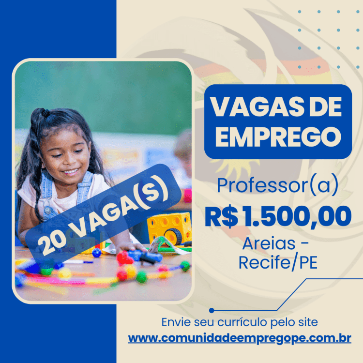 Professor(a), 20 vagas com salário de R$ 1500,00 para segmento de educação infantil