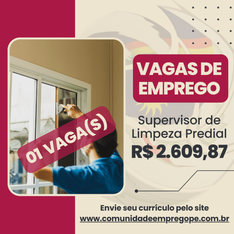Supervisor de Limpeza Predial com salário de R$ 2609,87 para empresa de transportes