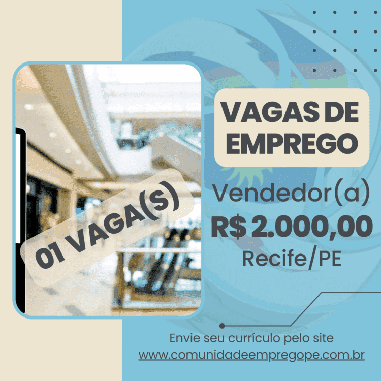 Vendedor(a), 06 vagas com salário de R$ 2000,00 para empresa de alimentos, biscoitos artesanais