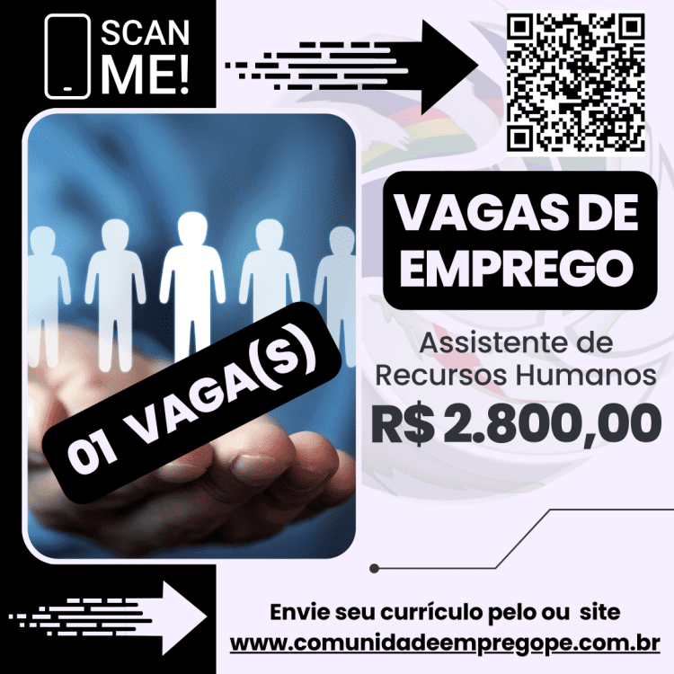 Assistente de Recursos Humanos com salário de R$ 2800,00 para empresa de construção civil