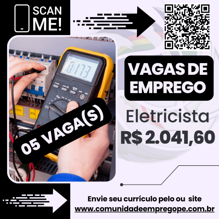 Eletricista, 05 vagas com salário de R$ 2041,60 para gestão e manutenção de iluminação pública