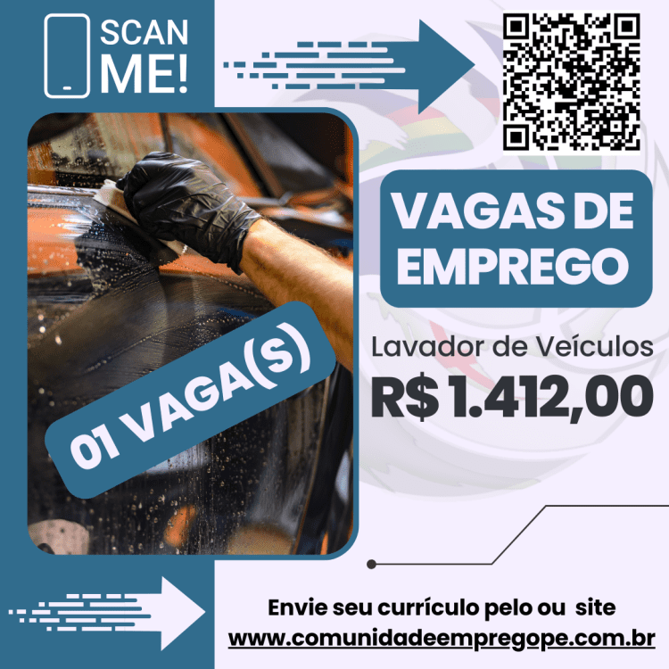 Lavador de Veículos com salário de R$ 1412,00 para segmento de terceirização de pessoas