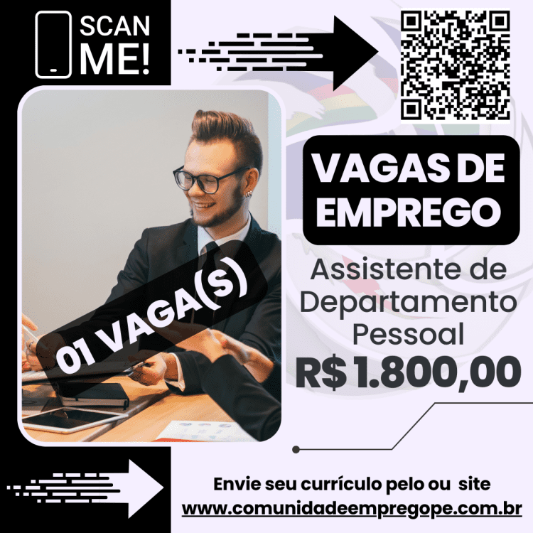 Assistente de Departamento Pessoal com salário de R$ 1800,00 para serviços de contabilidade