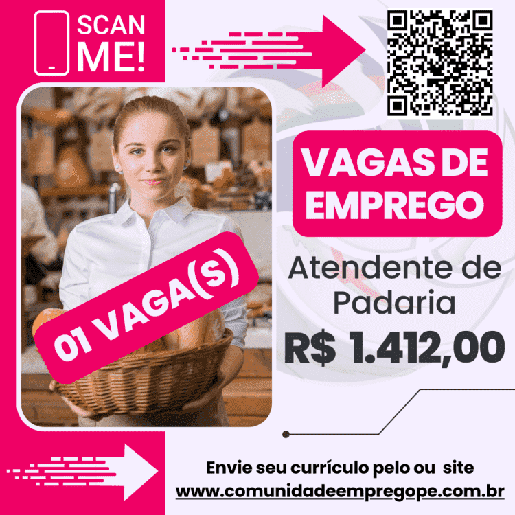 Atendente de Padaria com salário de R$ 1700,00 para empresa do segmento de padaria e restaurante