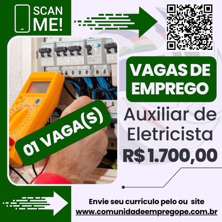 Auxiliar de Eletricista com salário de R$ 1700,00 para empresa do segmento de engenharia