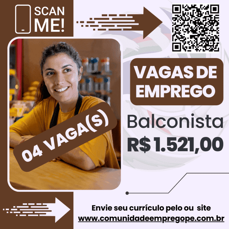 Balconista de Carnes, Frios e Padaria, 04 vagas com salário de R$ 1521,00 para distribuidora e comércio varejista