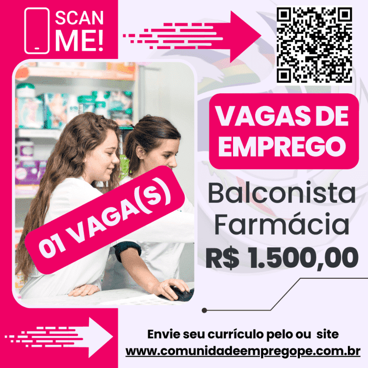 Balconista Farmácia com salário de R$ 1500,00 para empresa do segmento farmacêutico