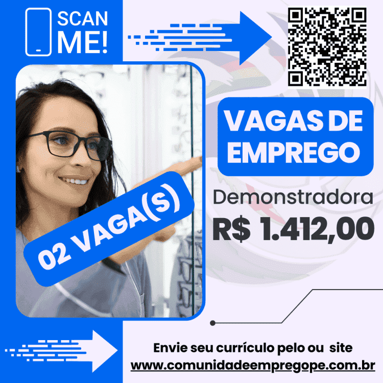 Demonstradora, 02 vagas com salário de R$ 1412,00 para atuar em empresa de segmento de terceirização