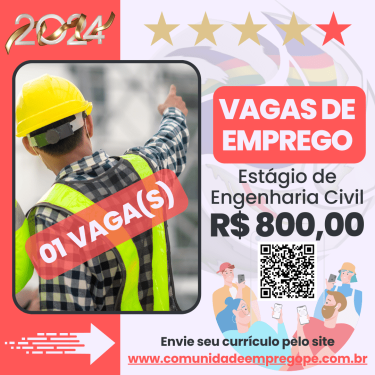 Estágio de Engenharia Civil, 02 vagas com bolsa de R$ 800,00 para reformas e revitalização de fachadas
