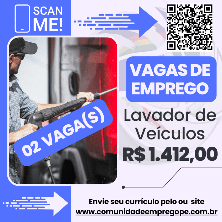 Lavador de Veículos, 02 vagas com salário de R$ 1412,00 para distribuição e comércio varejista