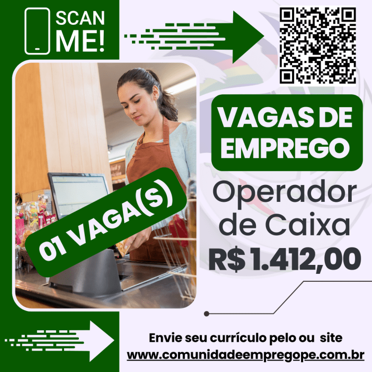 Operador de Caixa (Shopping Guararapes) com salário de R$ 1412,00 para segmento de varejo atacadista