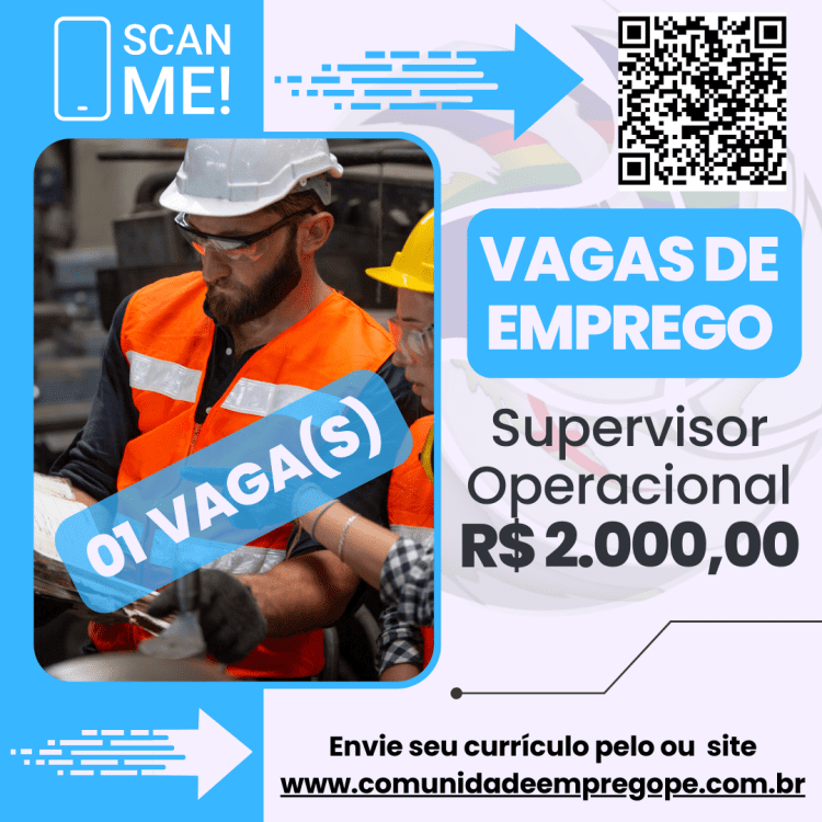 Supervisor Operacional com salário de R$ 2000,00 para segmento de terceirização de mão de obra