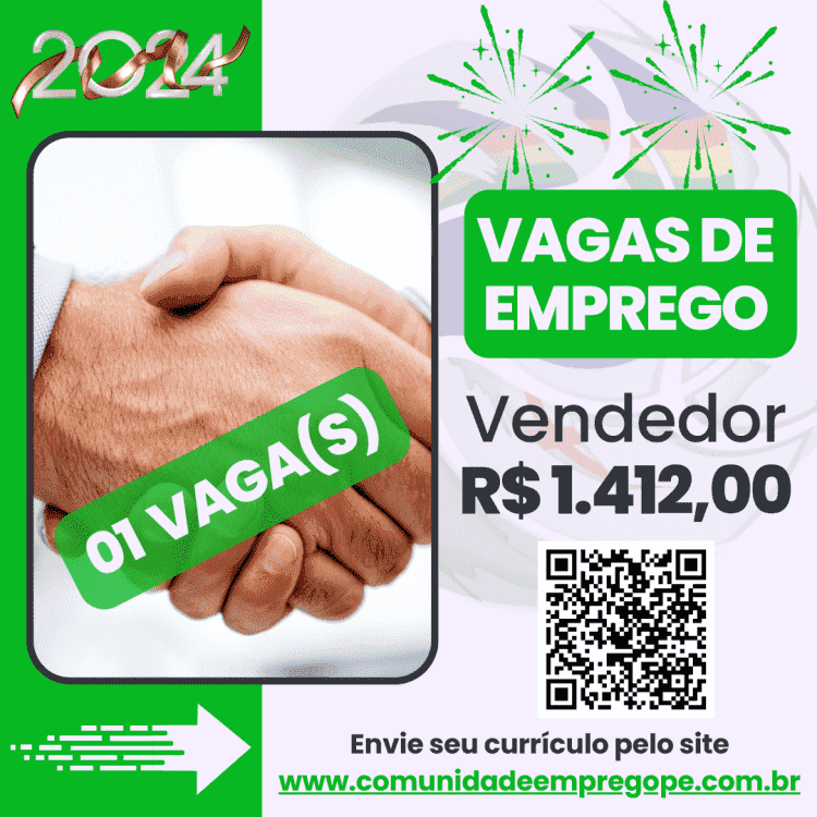 Vendedor (Shopping Guararapes) com salário de R$ 1412,00 para varejo/ atacadista