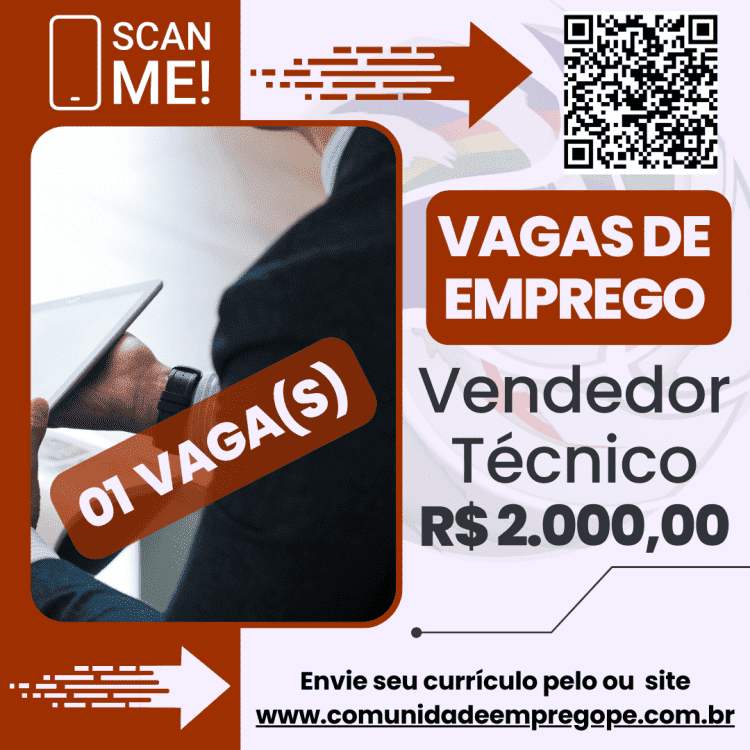 Vendedor Técnico - Manutenção e Equipamentos Industriais com salário de R$ 2000,00