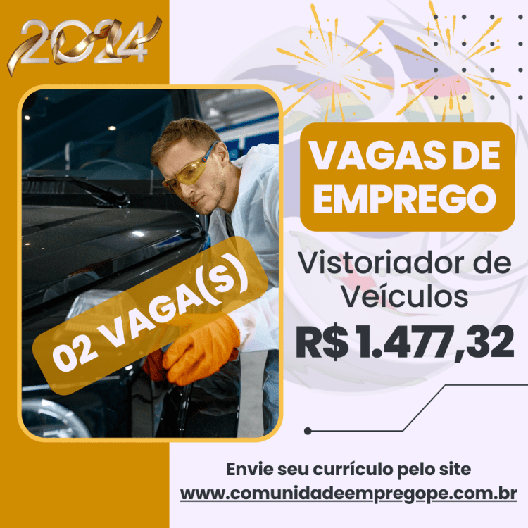 Vistoriador de Veículos, 02 vagas com salário de R$ 1477,32 para segmento de transportes