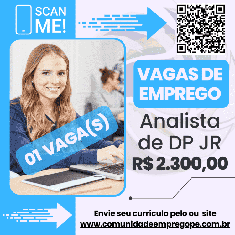 Analista de Departamento Pessoal JR com salário de R$ 2300,00 para segmento de contabilidade