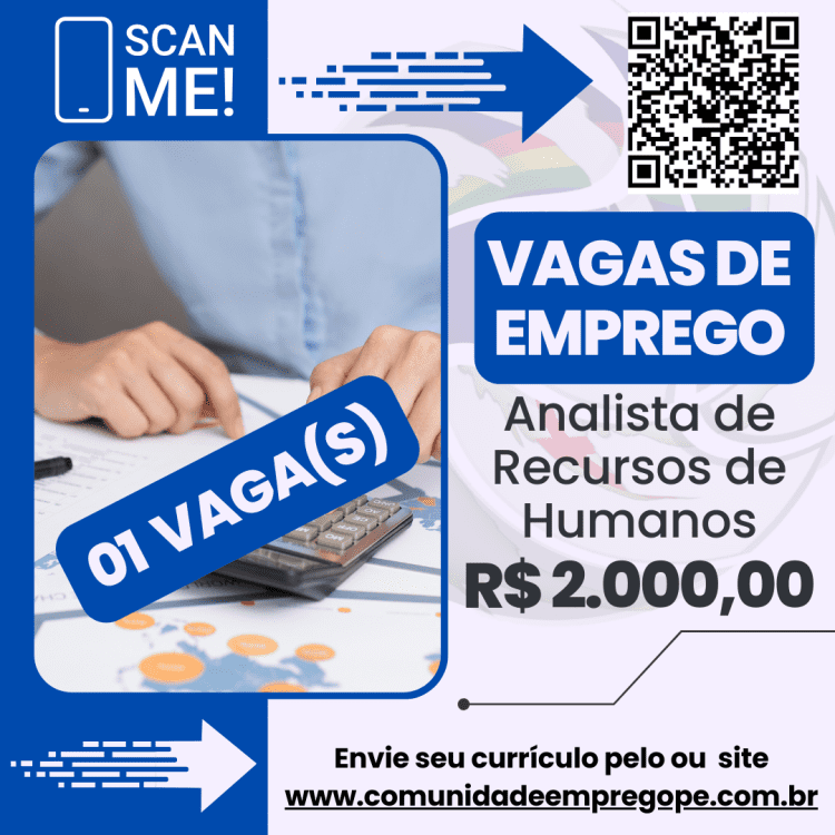 Analista de Recursos de Humanos com salário de R$ 2000,00 para segmento de distribuição de alimentos