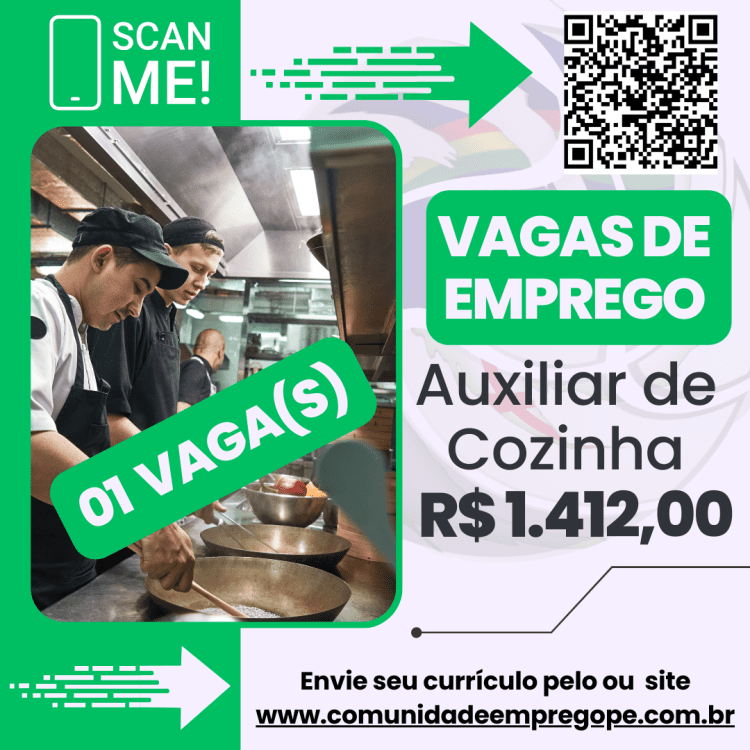 Auxiliar de Cozinha com salário de R$ 1412,00 para segmento de restaurante industrial