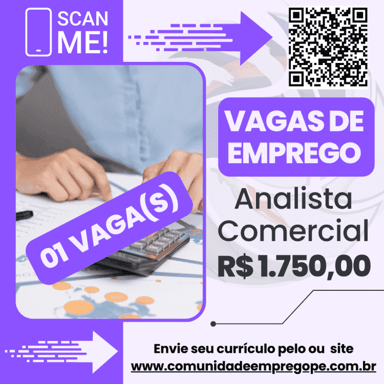 Analista Comercial com salário de R$ 1750,00 para indústria alimentícia