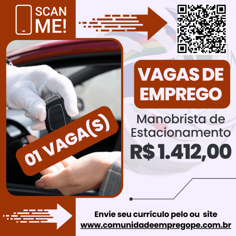 Manobrista de Estacionamento com salário de R$ 1412,00 para segmento de saúde, beleza e bem-estar