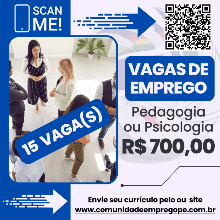 Estagiário de Pedagogia ou Psicologia, 15 vagas com bolsa de R$ 700,00 para segmento de clínica