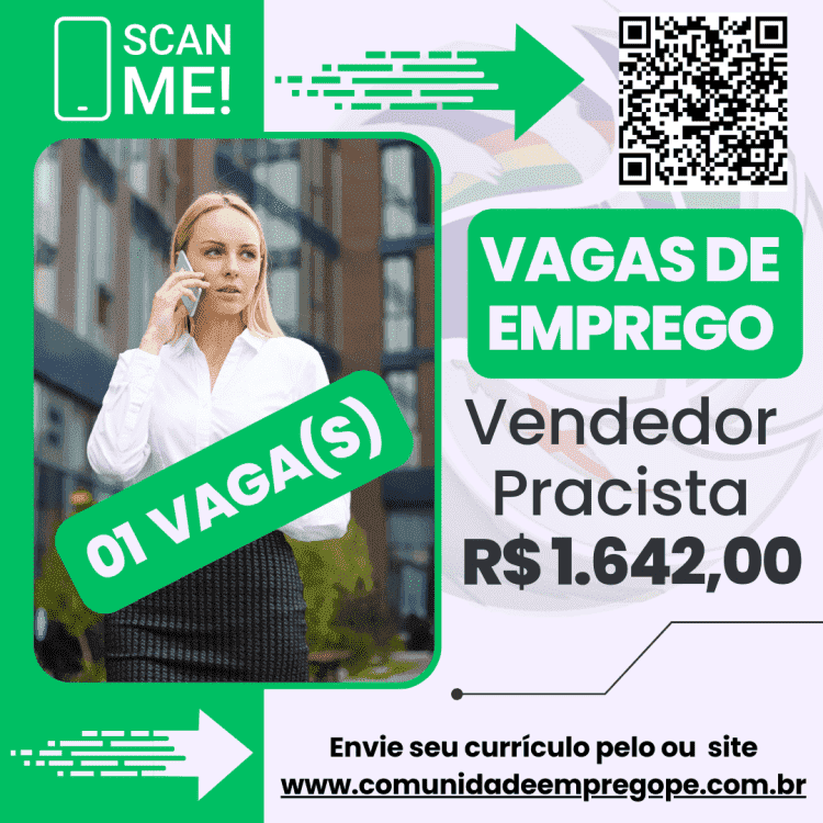 Vendedor Pracista, 02 vagas com salário de R$ 1642,00 para vendedor de congelados