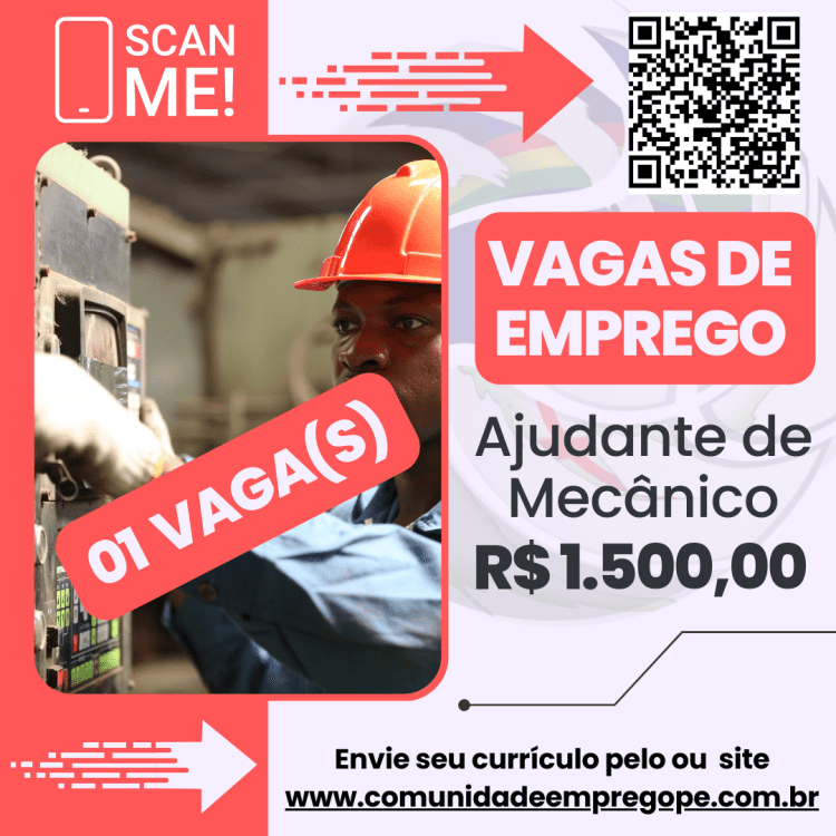 Ajudante de Mecânico com salário de R$ 1500,00 para empresa de manutenção