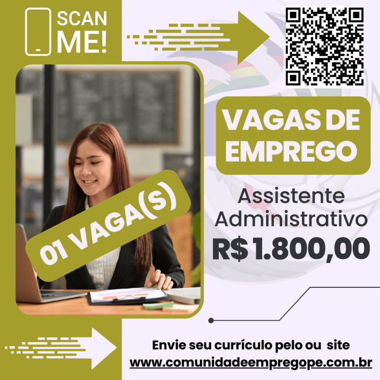 Assistente Administrativo Comercial com salário de R$ 1800,00 para empresa de odontólogia e estética