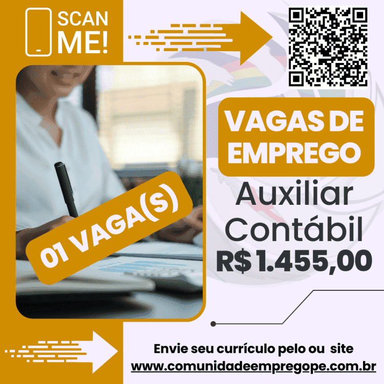 Auxiliar Contábil com salário de R$ 1455,00 para segmento de assessoria contábil