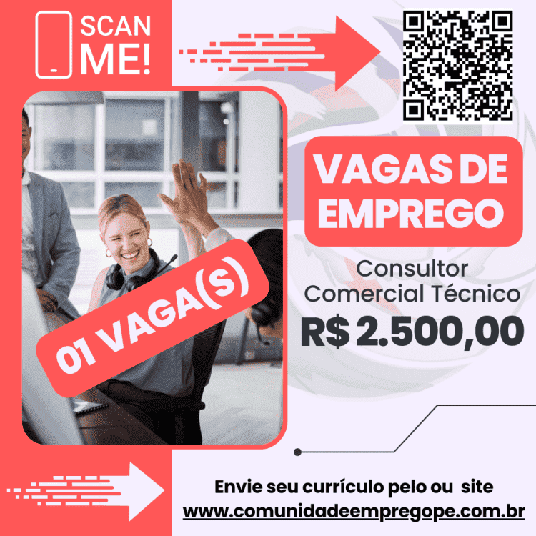 Consultor Comercial Técnico com salário de R$ 2500,00 para empresa de tecnologia