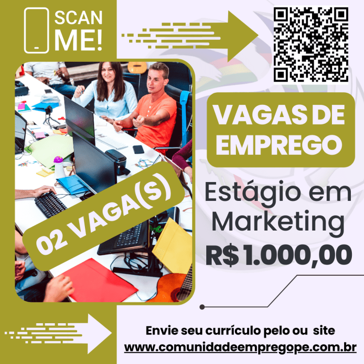 Estágio em Marketing, 02 vagas com salário de R$ 1000,00 para clinica infantil multidiciplinar