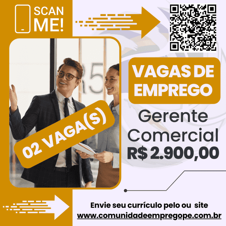 Gerente Comercial Posto, 02 vagas com salário de R$ 2900,00 para segmento de posto de combustível