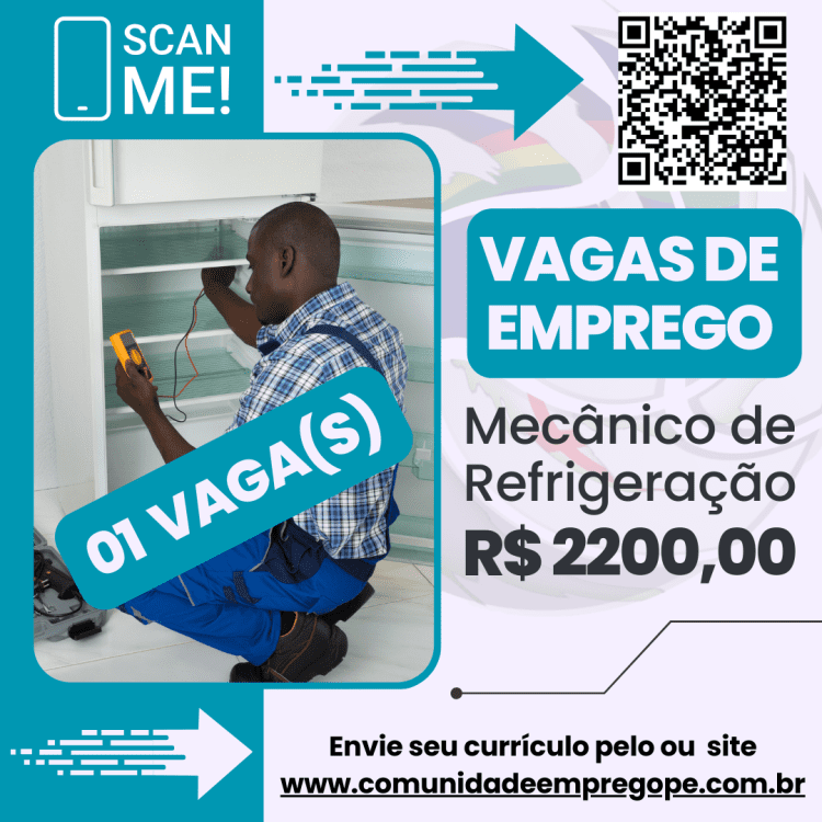 Mecânico de Refrigeração com salário de R$ 2200,00 para indústria de refrigeração comercial