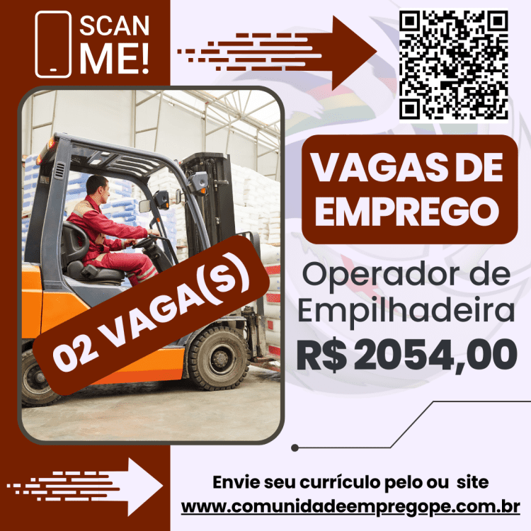 Operador de Empilhadeira com salário de R$ 1707,00 para segmento de logistica e distribuição