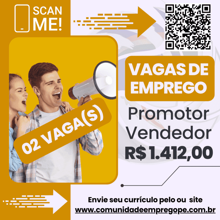 Promotor Vendedor (Externo), 02 vagas com salário de R$ 1412,00 para distribuidora de alimentos food service