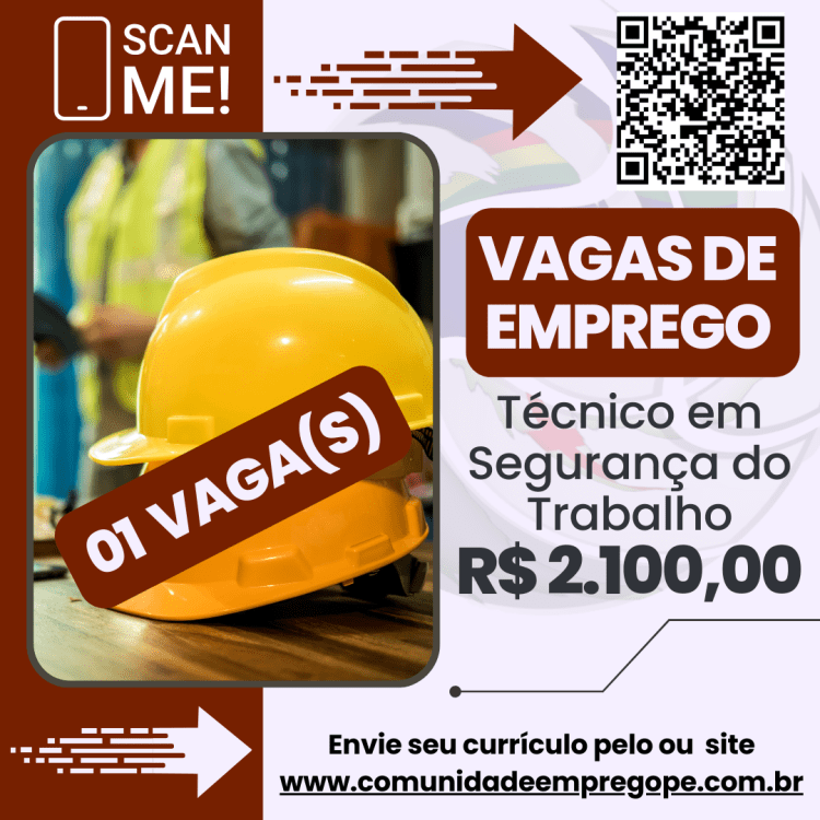 Técnico em Segurança do Trabalho com salário de R$ 2100,00 para empresa no ramo de construção
