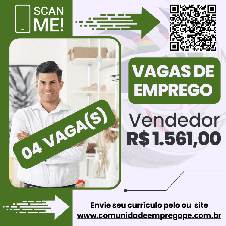Vendedor (Shopping Tacaruna), 04 vagas com salário de R$ 1561,00 para varejo/ atacadista