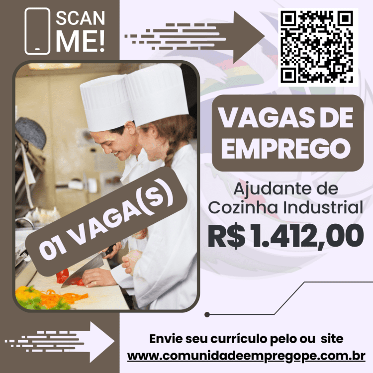 Ajudante de Cozinha Industrial com salário de R$ 1412,00 para segmento industrial