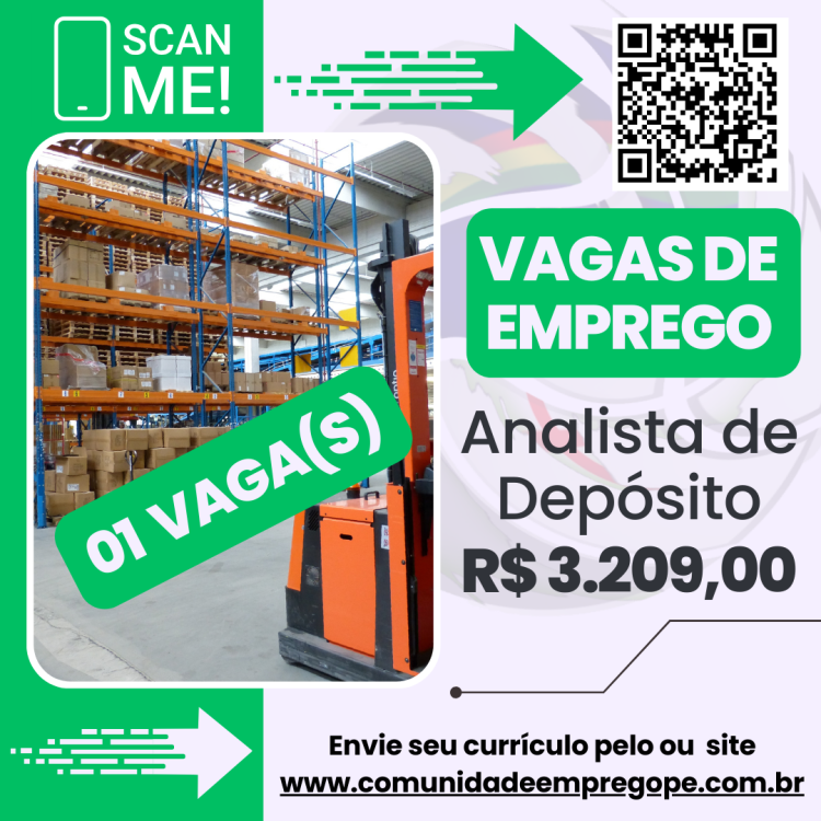 Analista de Depósito com salário de R$ 3209,00 para segmento industrial (centro de distribuição)